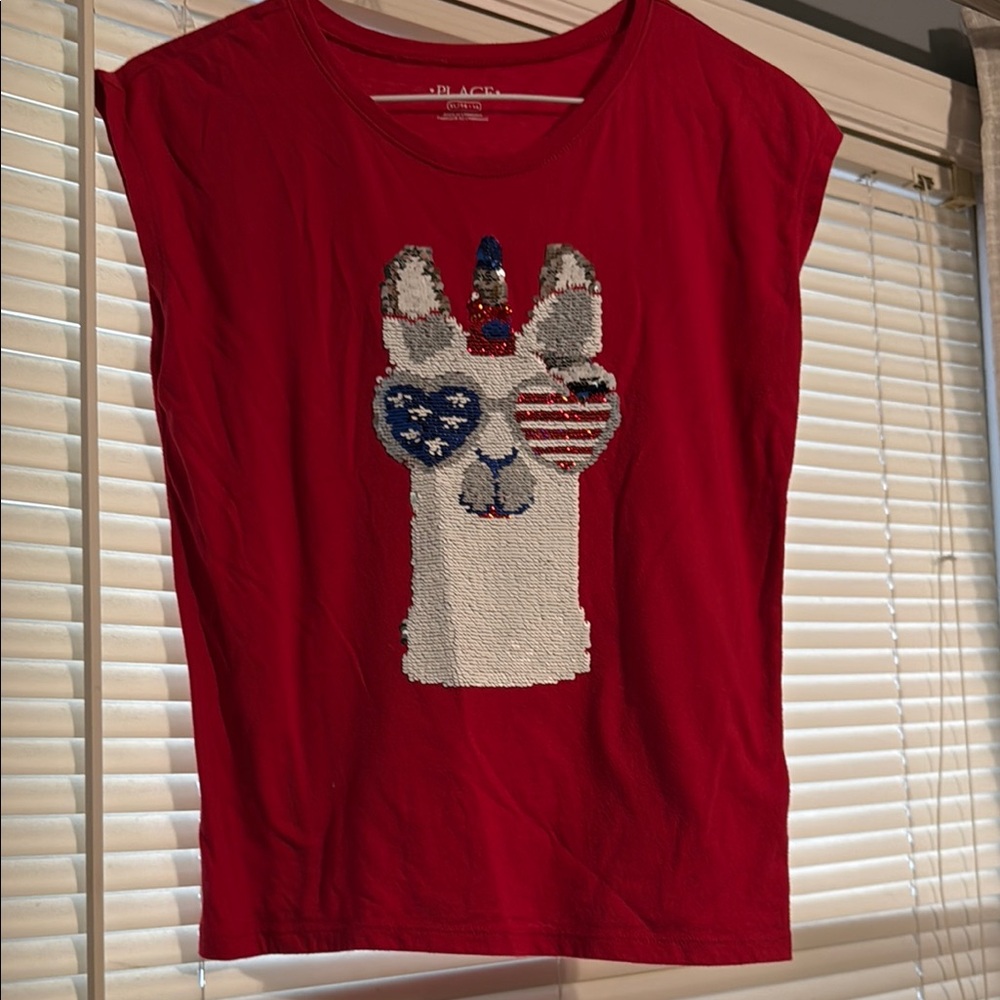 Red Graphic Girls Tee with Llama Design size 14